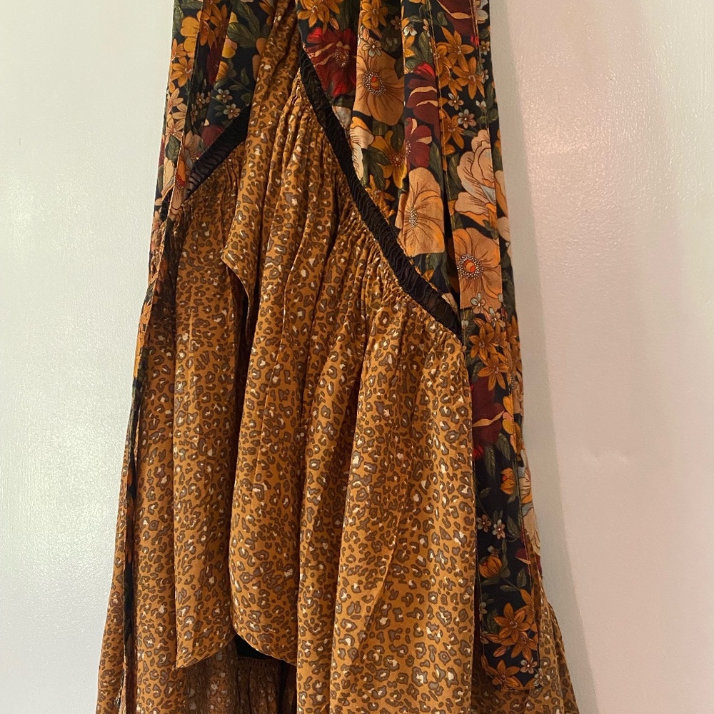 Anthropologie Boho Floral/leopard Wrap Maxi Dress